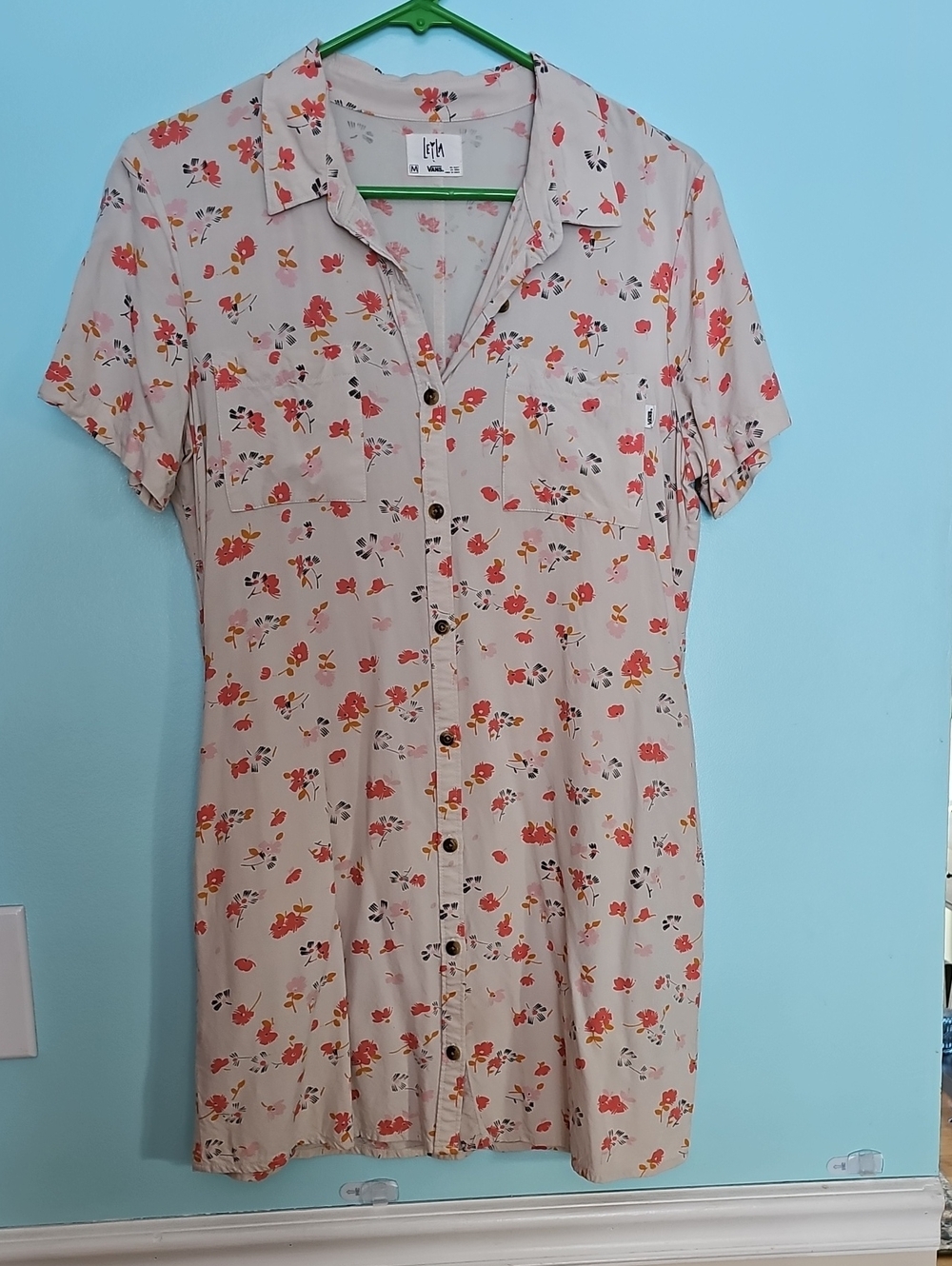 Vans Cream Floral Button-Front Mini Dress
